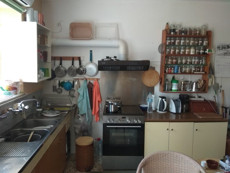 Stone house for sale Chania area kitchen shelves