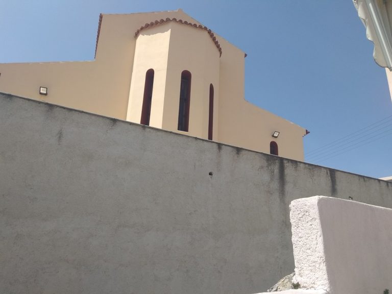Stone house for sale in Chania area church view