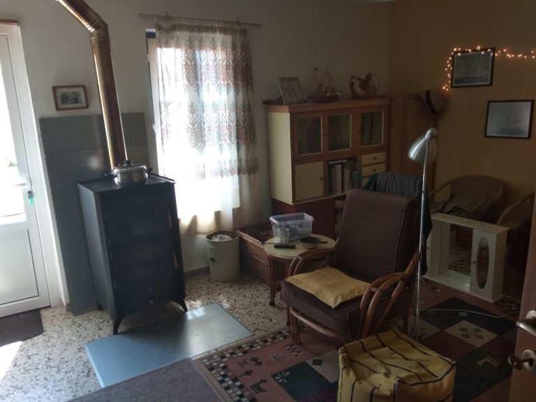 Stone house for sale Chania area stove