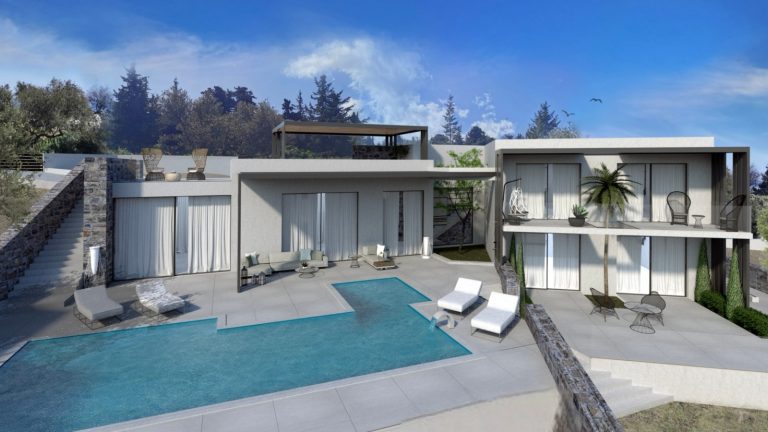 render with swimming pool for plot for sale in apokoronas