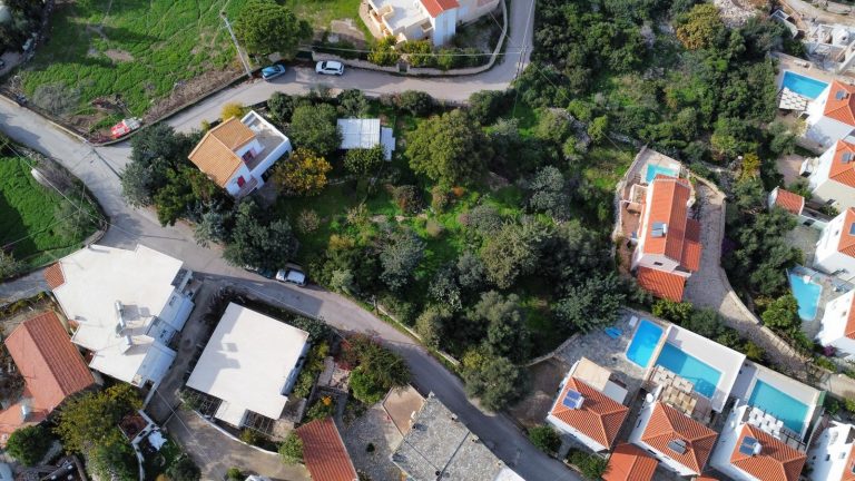 Aerial drone view of the Plaka plot showcasing the full site from above