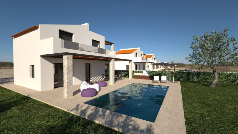 Aerial photo of building plot in Maleme Crete with sea and sunset views over the north coast