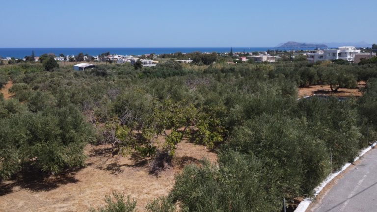 Drone photo of coastal area in Maleme with villa building plot and sea views