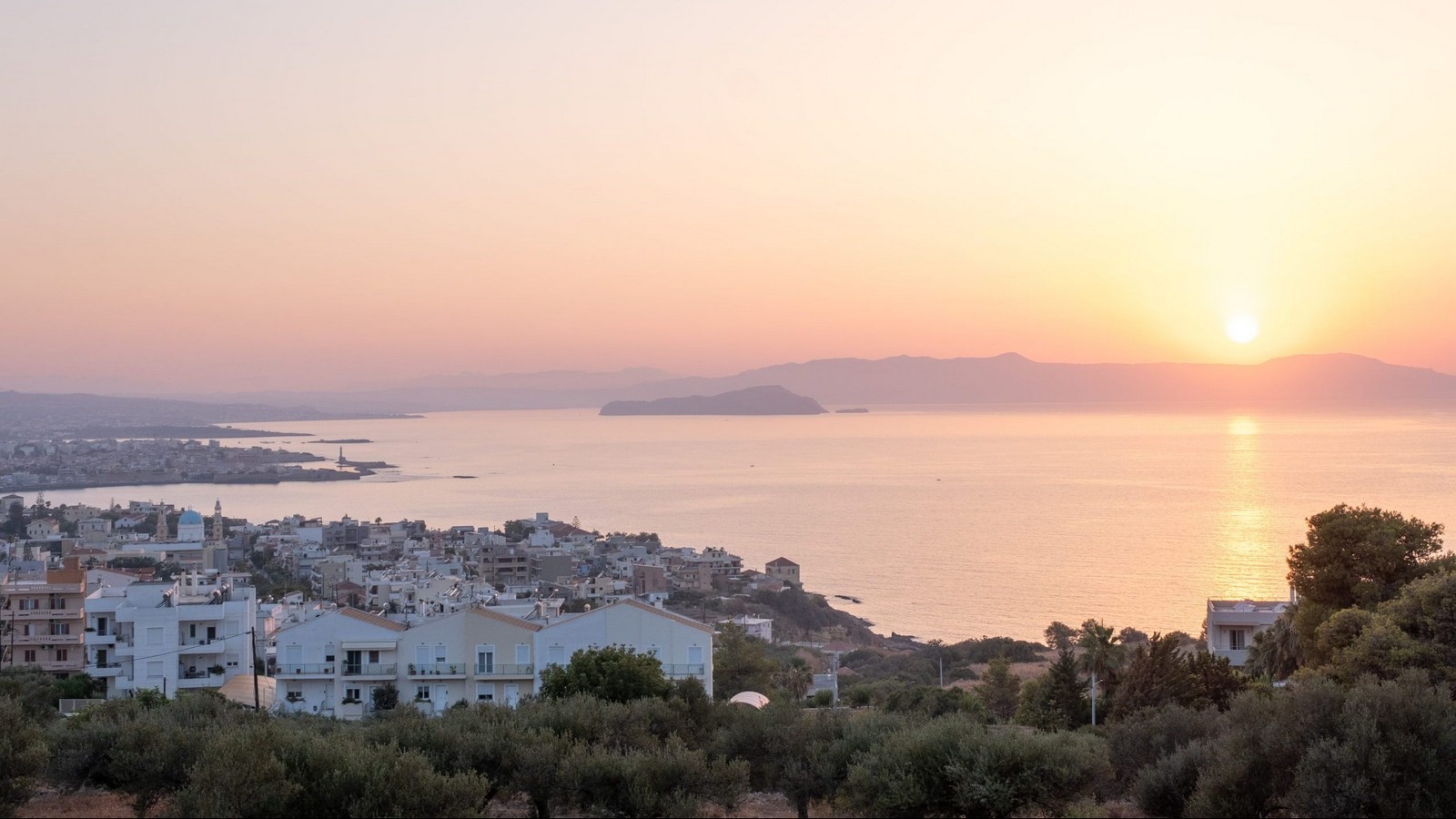 Sunset view from apartment in Chania Crete