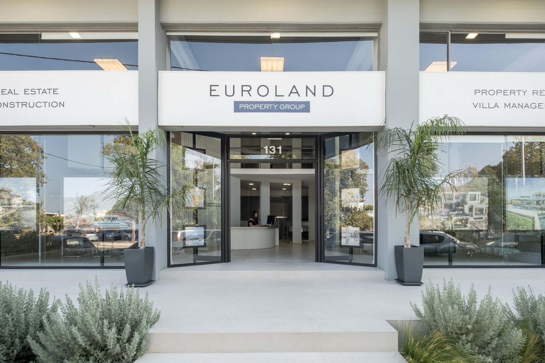 Front entrance of Euroland Property Group – luxury villa management office in Crete