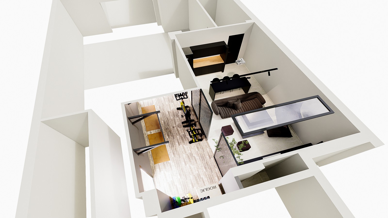Interior layout plan showing furniture arrangement in a modern villa in Crete