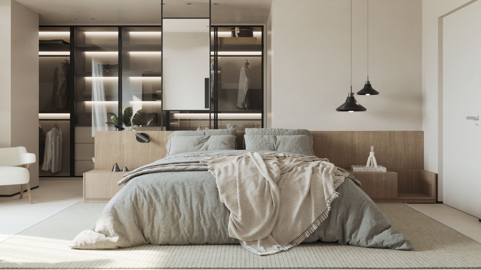 3D render of a luxury bedroom interior design project in Crete