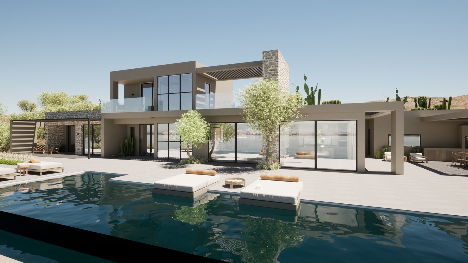 Minimalist luxury villa design in Crete with private pool and clean architecture lines