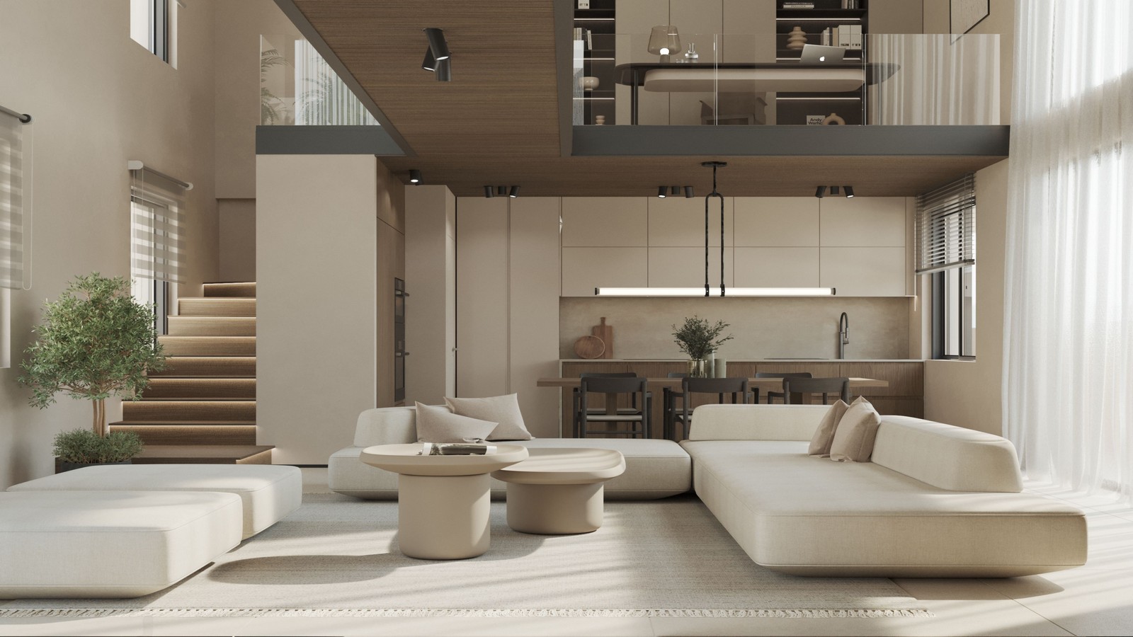 Modern living room interior design render for a luxury property in Crete