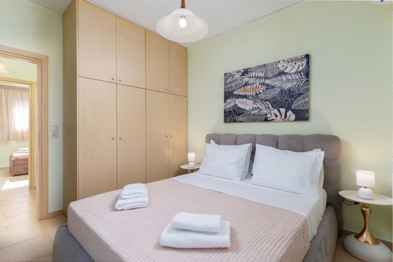 Bright bedroom in apartment located in Pigianos Kampos Crete Greece