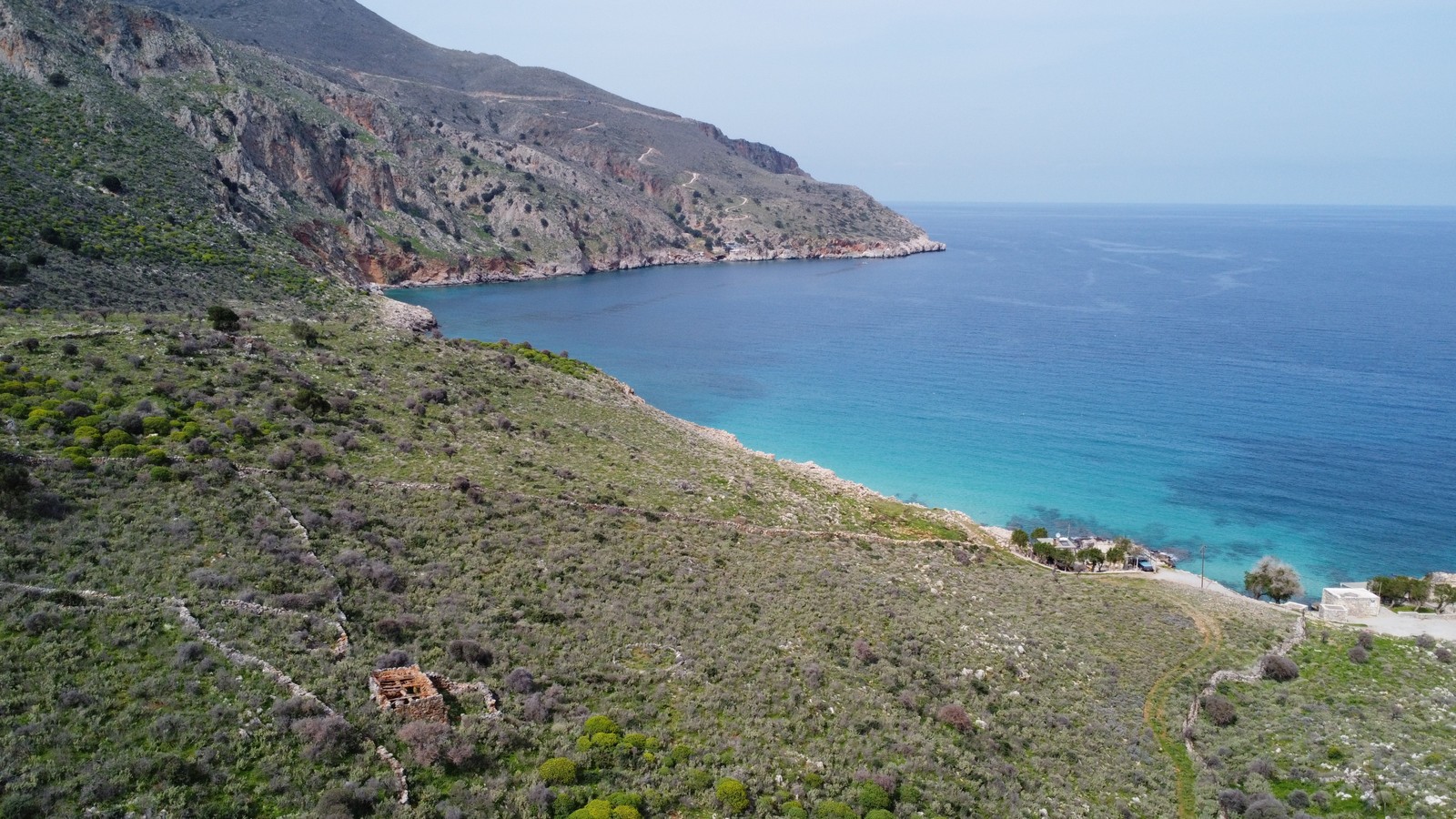 Sweeping Overhead Landscape of Mediterranean Land and Coastline