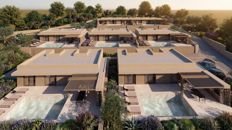 Architectural render of an off-plan villa in Apokoronas with swimming pool and scenic views
