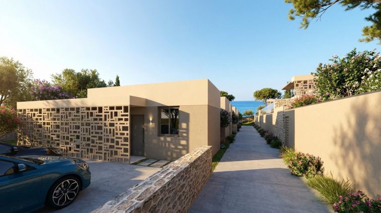 Off-plan villa project render in Apokoronas featuring swimming pool and stunning natural views