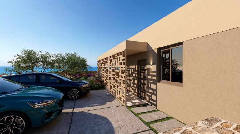 3D visualization of an off-plan villa project in Chania with pool and beautiful mountain views