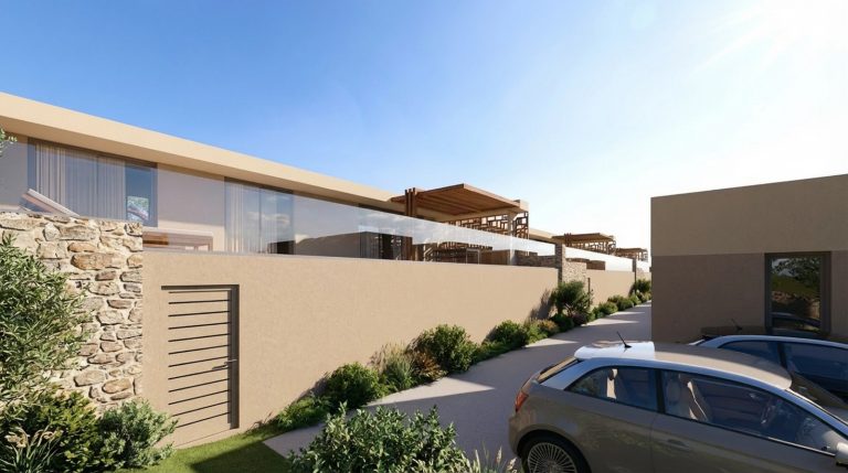 Architectural visualization of an off-plan villa project in Chania with swimming pool and sea views