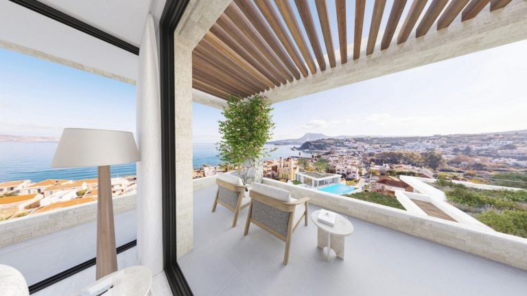 Sea-facing terrace render, new development Apokoronas