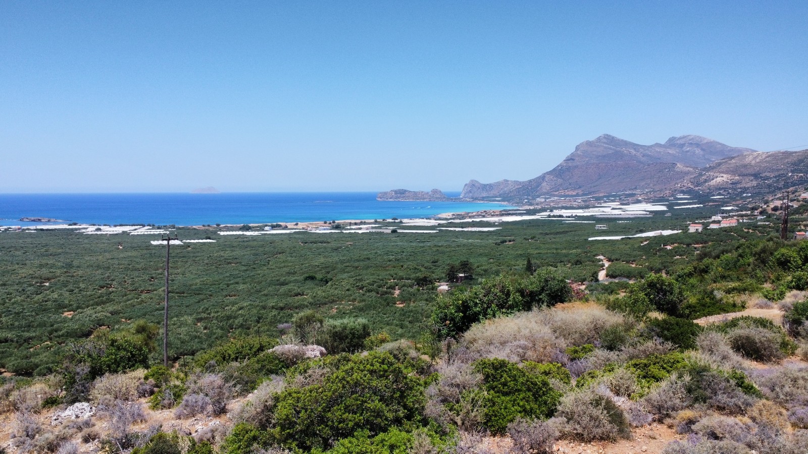 Drone view of land plot with stunning sea views in Falassarna Kissamos Chania Crete